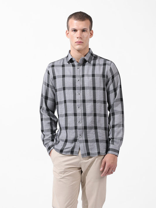 Men's Grey Checked Regular Fit Shirt