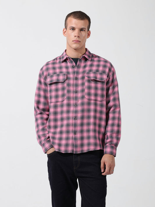 Men Pink Relaxed Fit Checked Shirt
